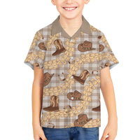 Khaki Palaka Hawaii Cowboy Family Matching Off The Shoulder Long Sleeve Dress and Hawaiian Shirt Puakenikeni Lei Paniolo Papale Seamless Vibes - Polynesian Pride