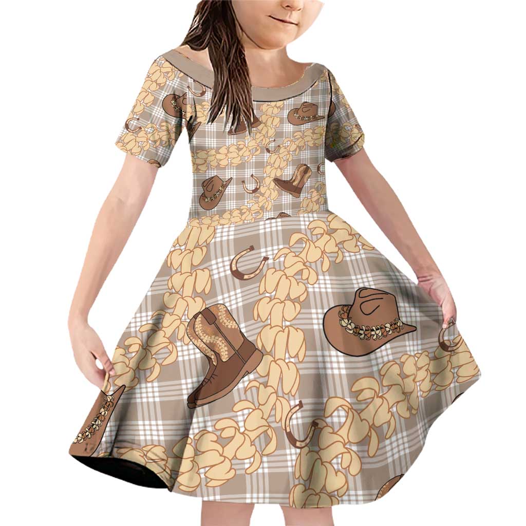 Khaki Palaka Hawaii Cowboy Family Matching Off Shoulder Short Dress and Hawaiian Shirt Puakenikeni Lei Paniolo Papale Seamless Vibes - Polynesian Pride