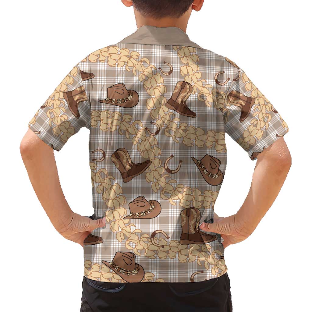 Khaki Palaka Hawaii Cowboy Family Matching Short Sleeve Bodycon Dress and Hawaiian Shirt Puakenikeni Lei Paniolo Papale Seamless Vibes LT14 - Polynesian Pride