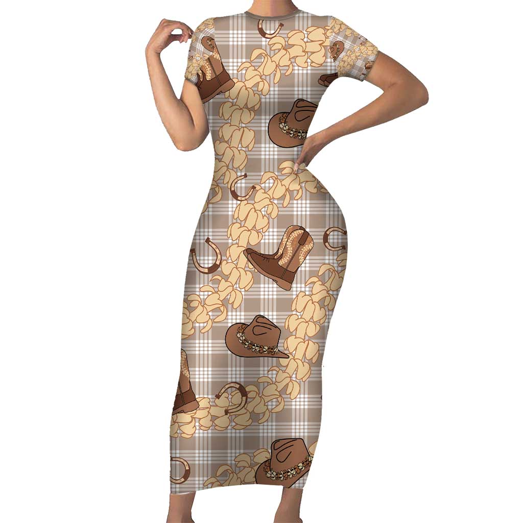 Khaki Palaka Hawaii Cowboy Family Matching Short Sleeve Bodycon Dress and Hawaiian Shirt Puakenikeni Lei Paniolo Papale Seamless Vibes LT14 Mom's Dress Khaki - Polynesian Pride