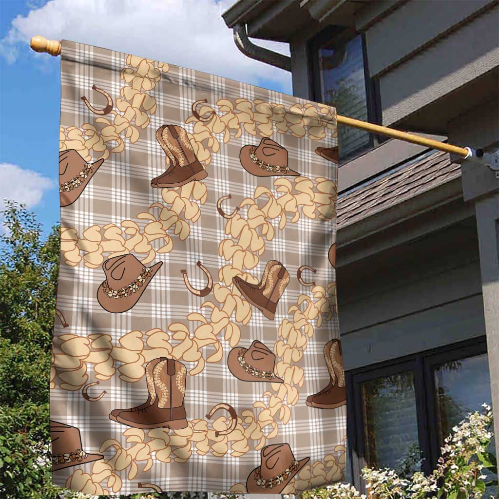 Khaki Palaka Hawaii Cowboy Garden Flag Puakenikeni Lei Paniolo Papale Seamless Vibes - Polynesian Pride
