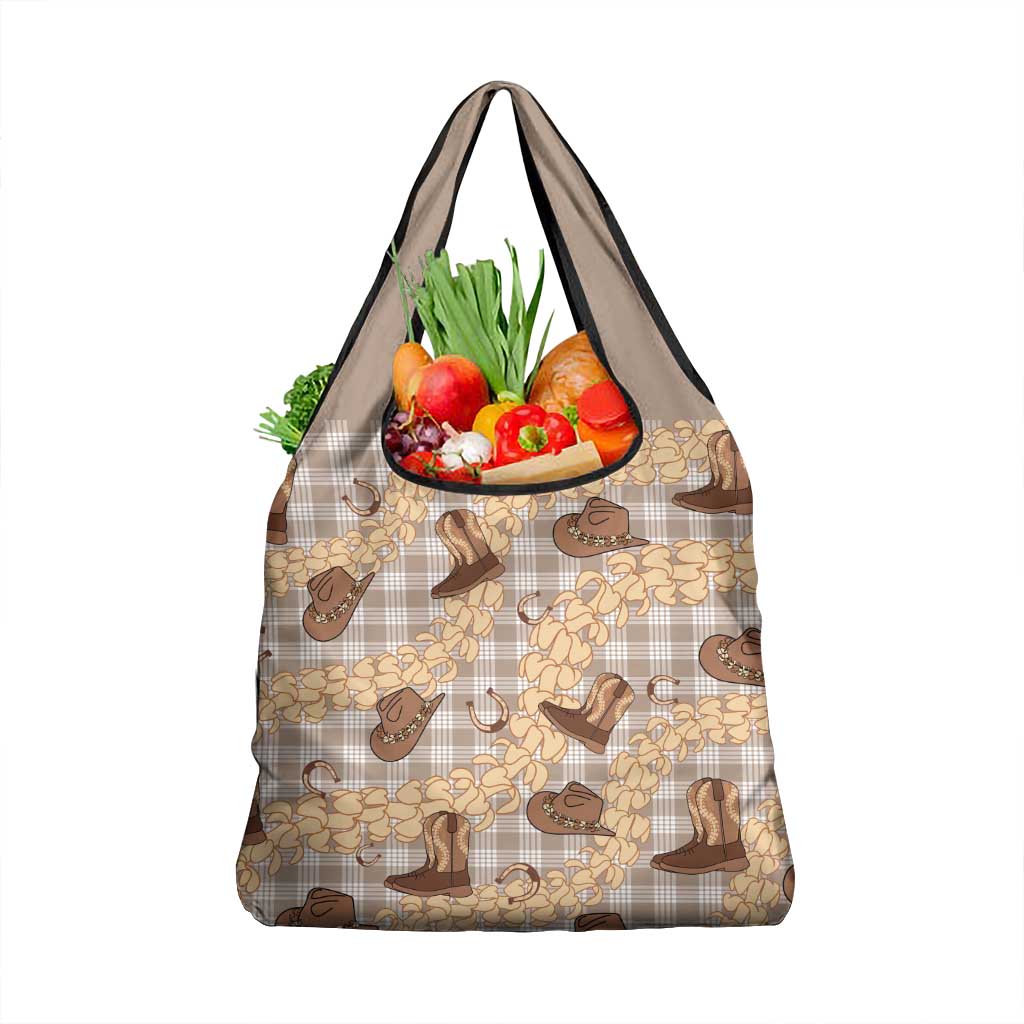 Khaki Palaka Hawaii Cowboy Grocery Bag Puakenikeni Lei Paniolo Papale Seamless Vibes - Polynesian Pride