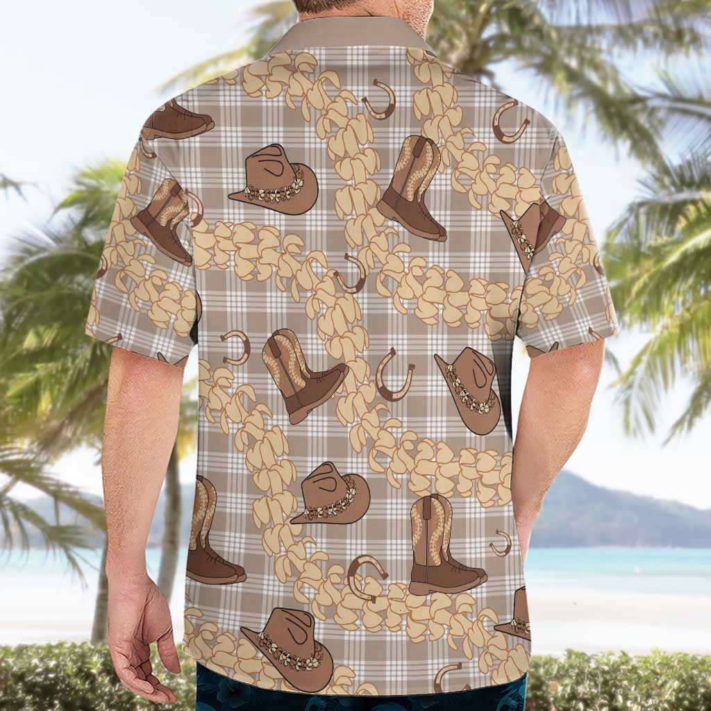 Khaki Palaka Hawaii Cowboy Hawaiian Shirt Puakenikeni Lei Paniolo Papale Seamless Vibes - Polynesian Pride