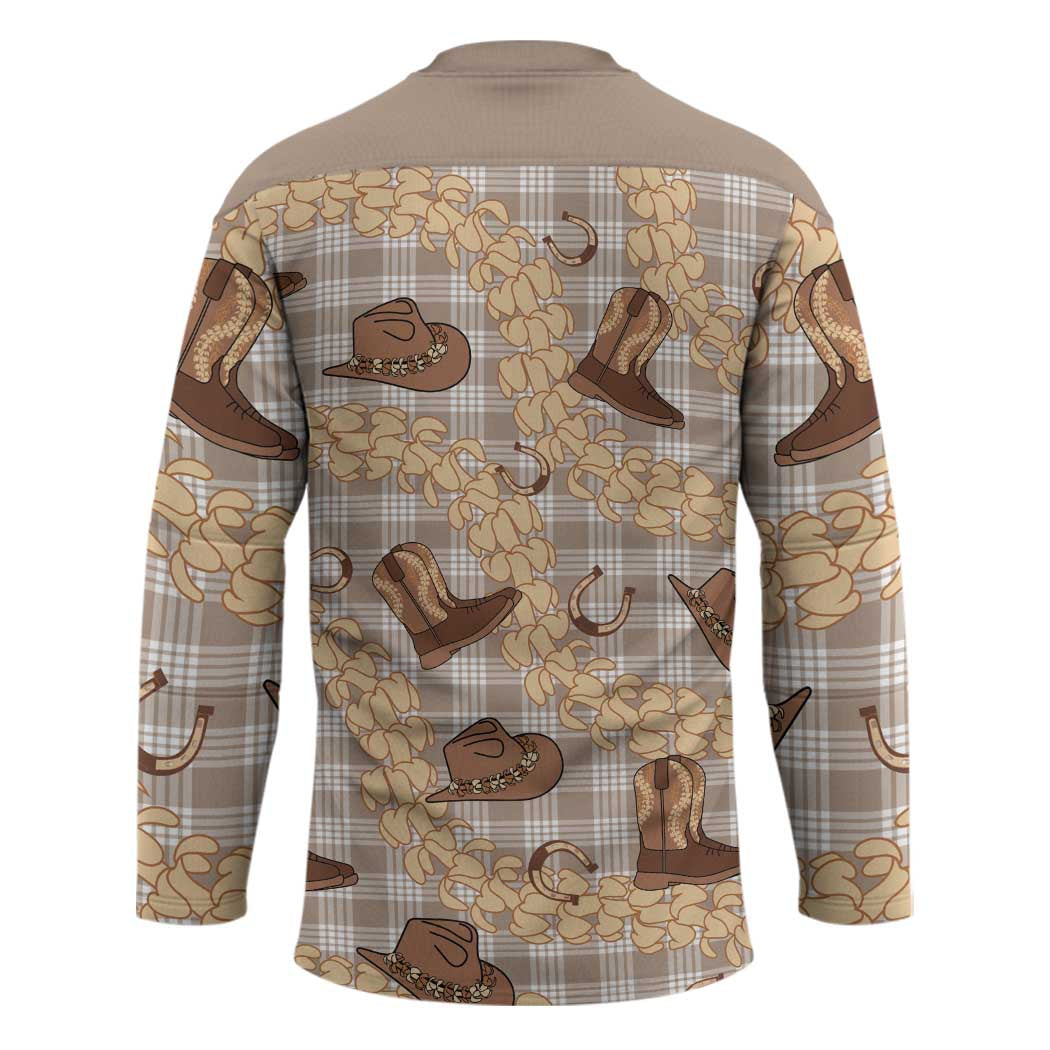 Khaki Palaka Hawaii Cowboy Hockey Jersey Puakenikeni Lei Paniolo Papale Seamless Vibes - Polynesian Pride