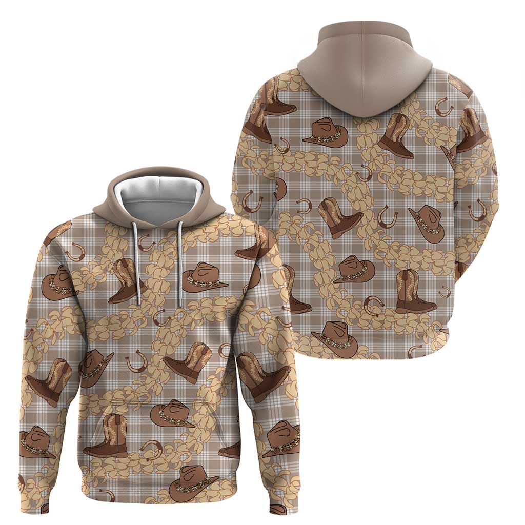 Khaki Palaka Hawaii Cowboy Hoodie Puakenikeni Lei Paniolo Papale Seamless Vibes - Polynesian Pride