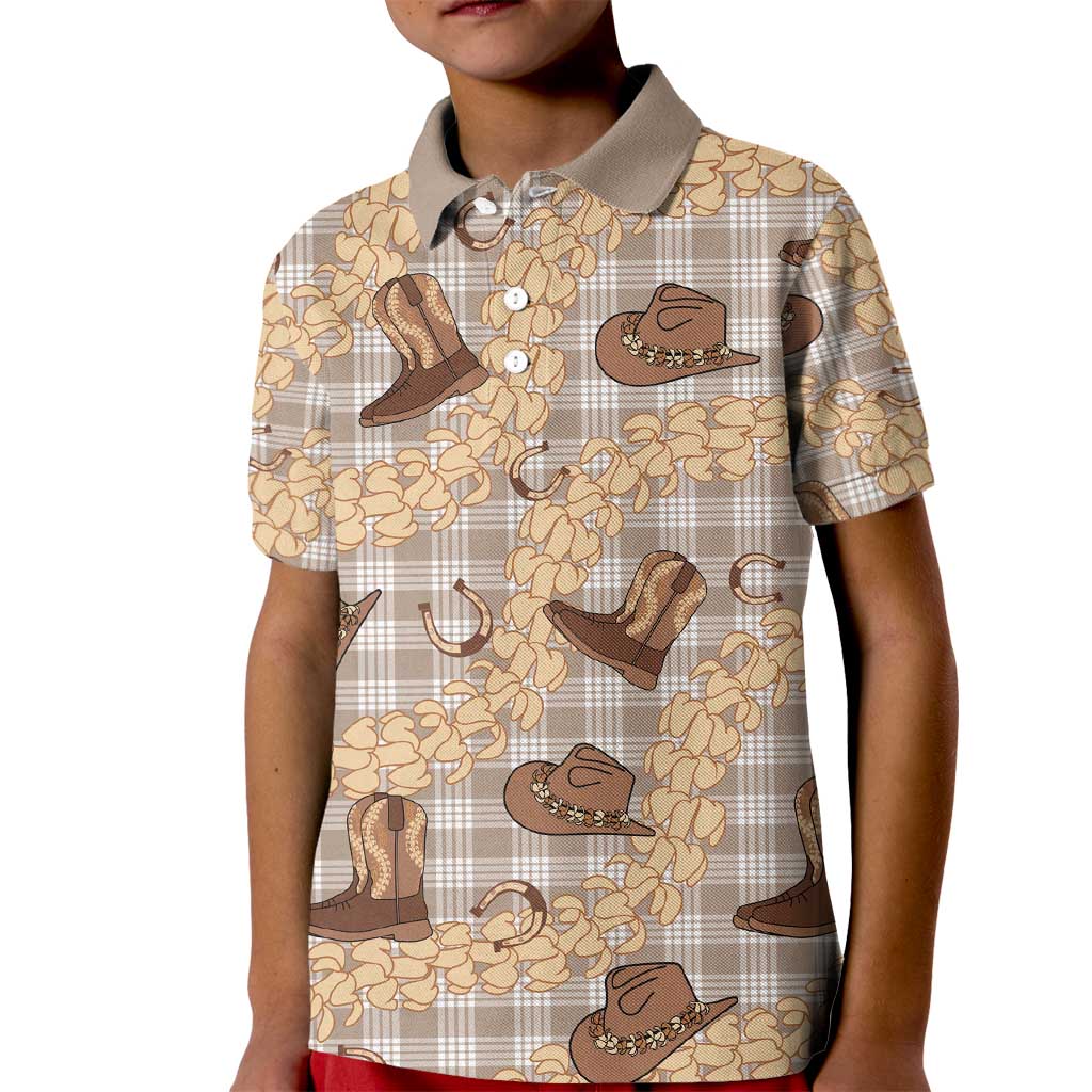 Khaki Palaka Hawaii Cowboy Kid Polo Shirt Puakenikeni Lei Paniolo Papale Seamless Vibes LT14 Kid Khaki - Polynesian Pride