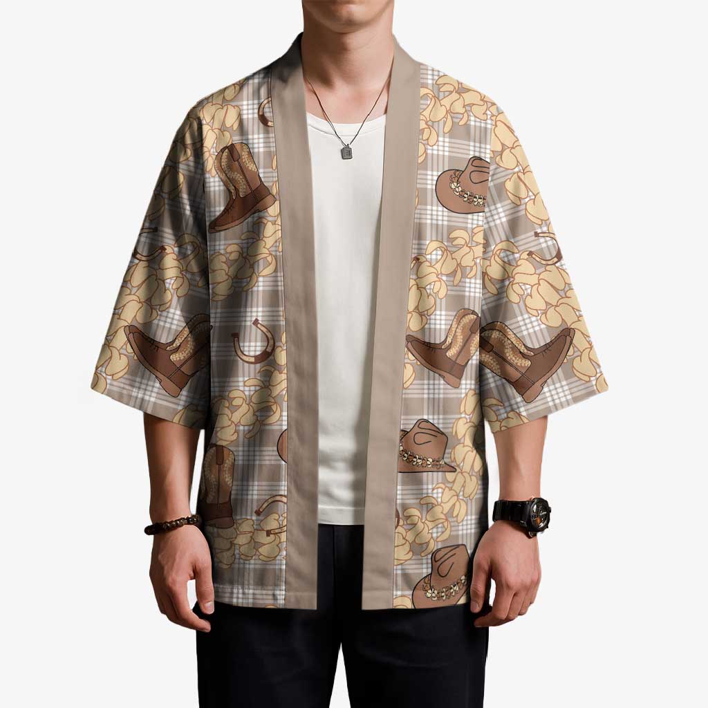 Khaki Palaka Hawaii Cowboy Kimono Puakenikeni Lei Paniolo Papale Seamless Vibes - Polynesian Pride