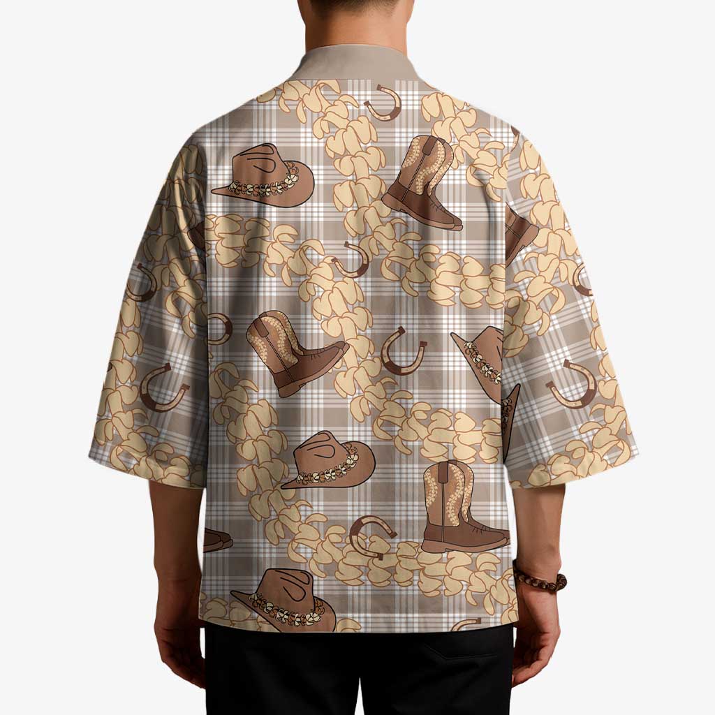 Khaki Palaka Hawaii Cowboy Kimono Puakenikeni Lei Paniolo Papale Seamless Vibes - Polynesian Pride