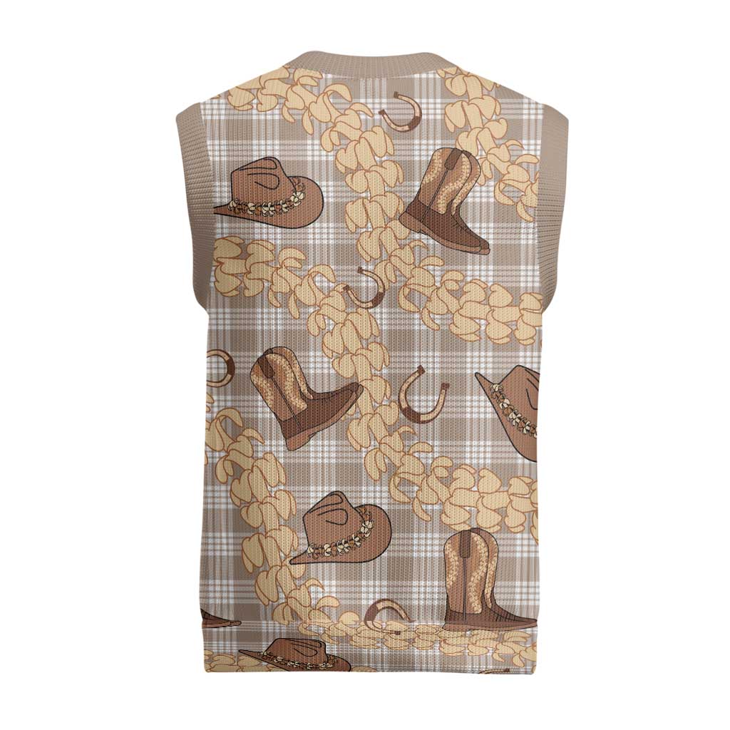 Khaki Palaka Hawaii Cowboy Christmas Knitted V-Neck Vest Puakenikeni Lei Paniolo Papale Seamless Vibes - Polynesian Pride
