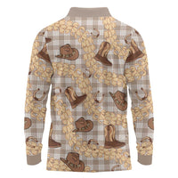 Khaki Palaka Hawaii Cowboy Long Sleeve Polo Shirt Puakenikeni Lei Paniolo Papale Seamless Vibes - Polynesian Pride