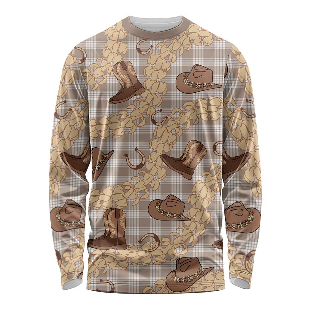 Khaki Palaka Hawaii Cowboy Long Sleeve Shirt Puakenikeni Lei Paniolo Papale Seamless Vibes - Polynesian Pride