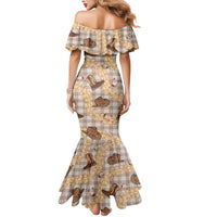 Khaki Palaka Hawaii Cowboy Mermaid Dress Puakenikeni Lei Paniolo Papale Seamless Vibes LT14 - Polynesian Pride