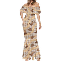 Khaki Palaka Hawaii Cowboy Mermaid Dress Puakenikeni Lei Paniolo Papale Seamless Vibes LT14 - Polynesian Pride