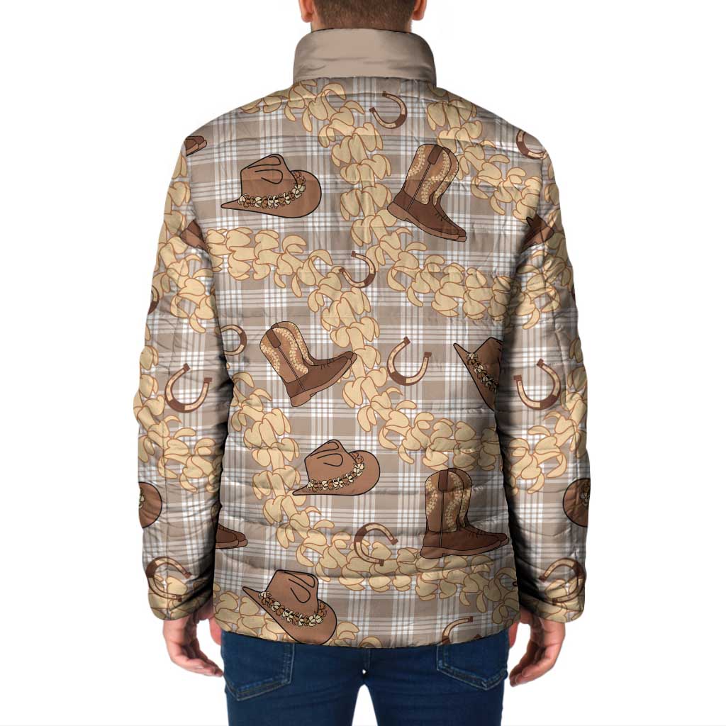Khaki Palaka Hawaii Cowboy Padded Jacket Puakenikeni Lei Paniolo Papale Seamless Vibes - Polynesian Pride