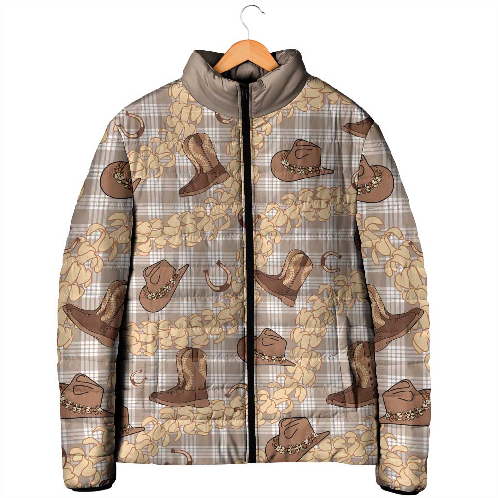 Khaki Palaka Hawaii Cowboy Padded Jacket Puakenikeni Lei Paniolo Papale Seamless Vibes - Polynesian Pride
