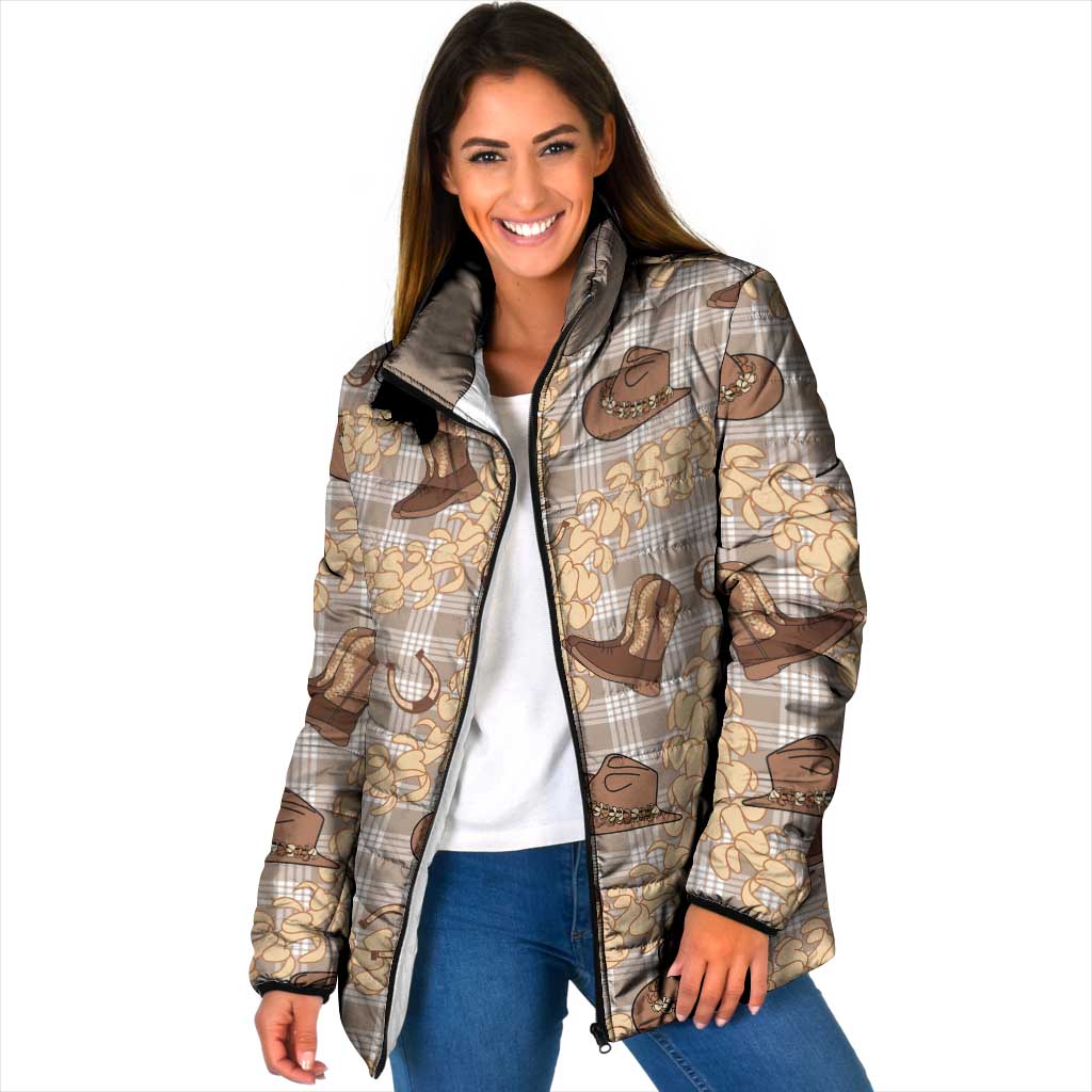 Khaki Palaka Hawaii Cowboy Padded Jacket Puakenikeni Lei Paniolo Papale Seamless Vibes - Polynesian Pride