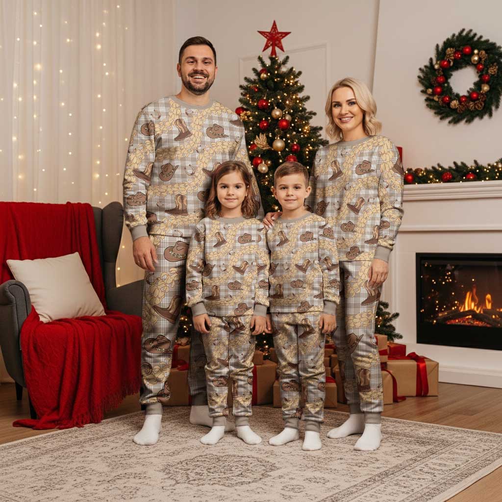 Khaki Palaka Hawaii Cowboy Christmas Pajama Set Puakenikeni Lei Paniolo Papale Seamless Vibes - Polynesian Pride