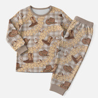 Khaki Palaka Hawaii Cowboy Christmas Pajama Set Puakenikeni Lei Paniolo Papale Seamless Vibes - Polynesian Pride