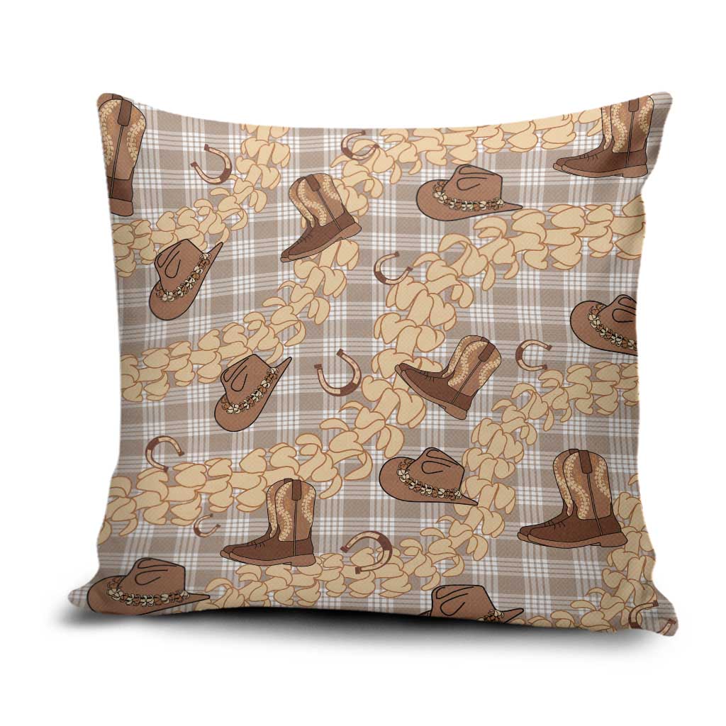Khaki Palaka Hawaii Cowboy Pillow Cover Puakenikeni Lei Paniolo Papale Seamless Vibes - Polynesian Pride