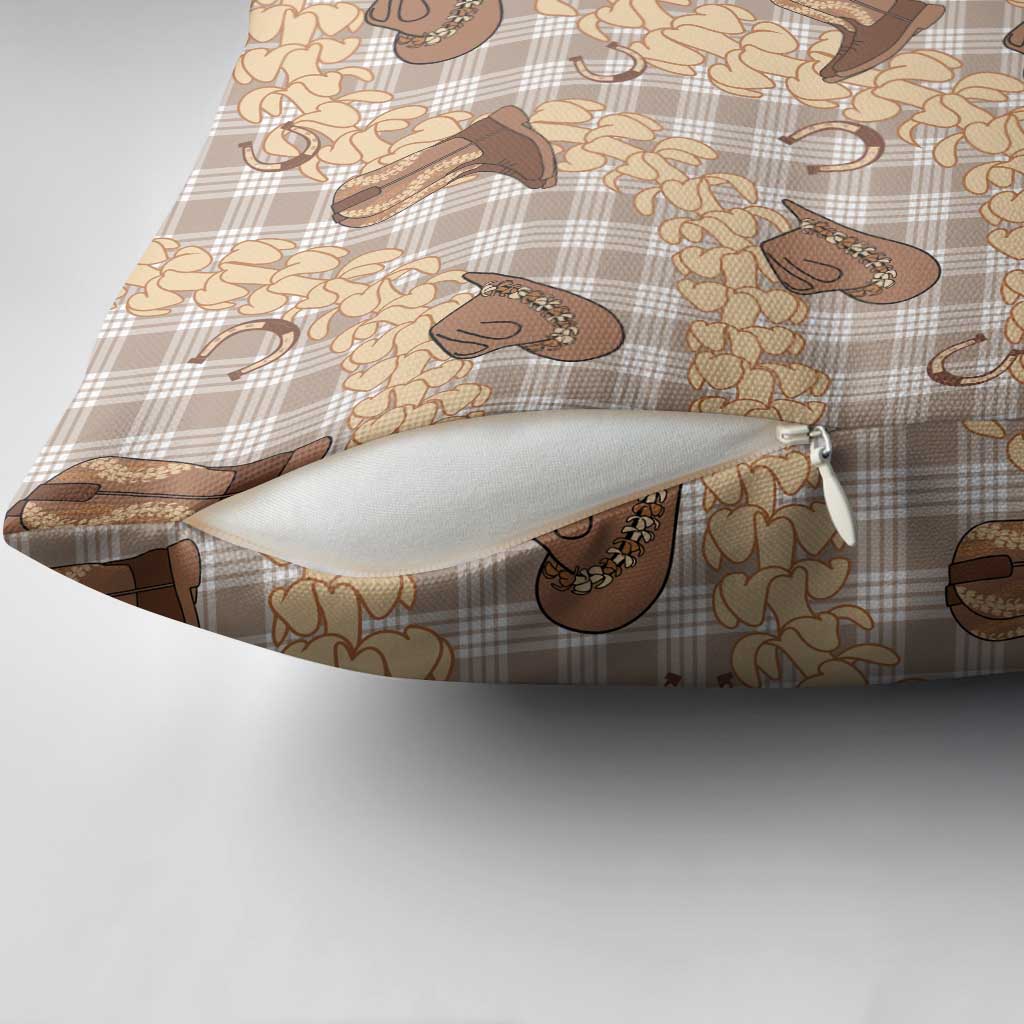 Khaki Palaka Hawaii Cowboy Pillow Cover Puakenikeni Lei Paniolo Papale Seamless Vibes - Polynesian Pride
