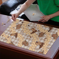 Khaki Palaka Hawaii Cowboy Puzzle Puakenikeni Lei Paniolo Papale Seamless Vibes - Polynesian Pride