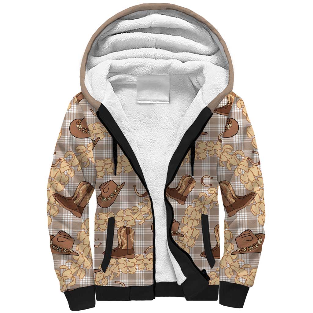 Khaki Palaka Hawaii Cowboy Sherpa Hoodie Puakenikeni Lei Paniolo Papale Seamless Vibes - Polynesian Pride