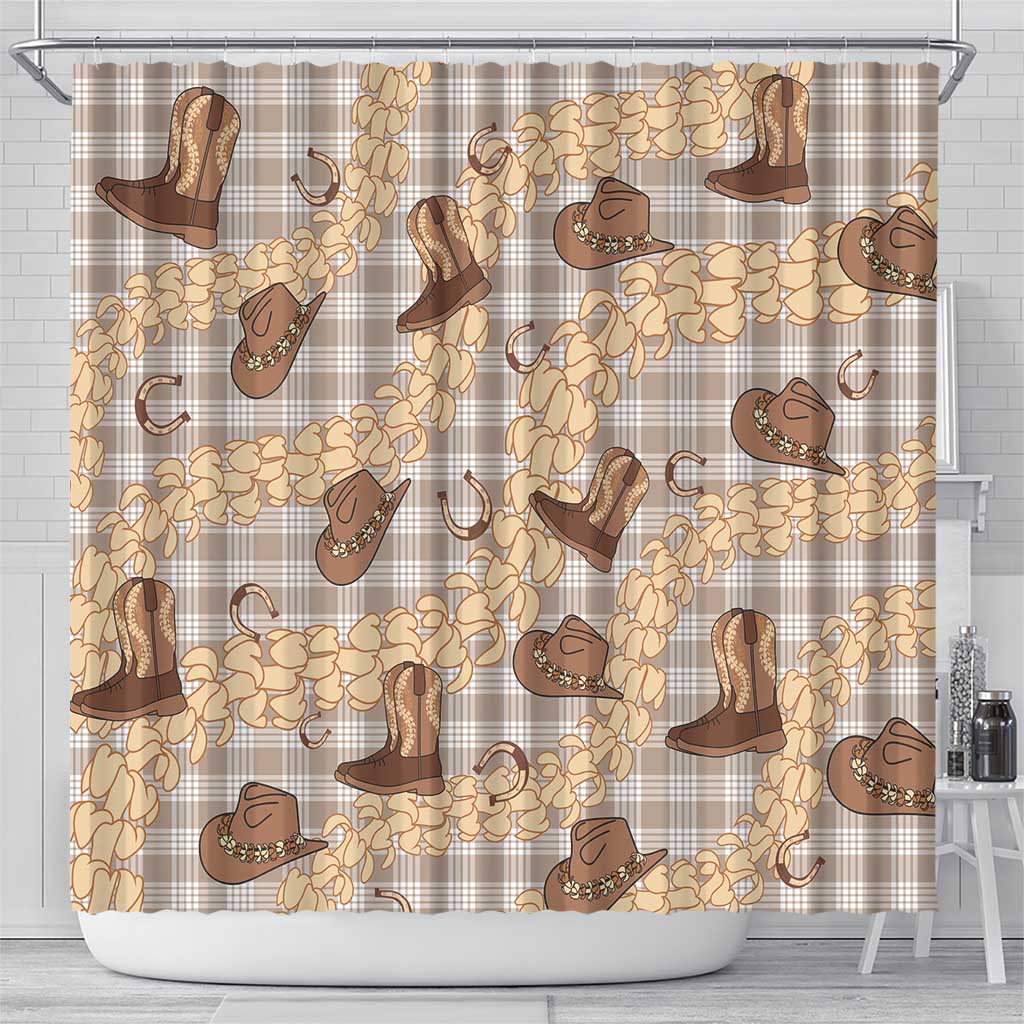 Khaki Palaka Hawaii Cowboy Shower Curtain Puakenikeni Lei Paniolo Papale Seamless Vibes - Polynesian Pride