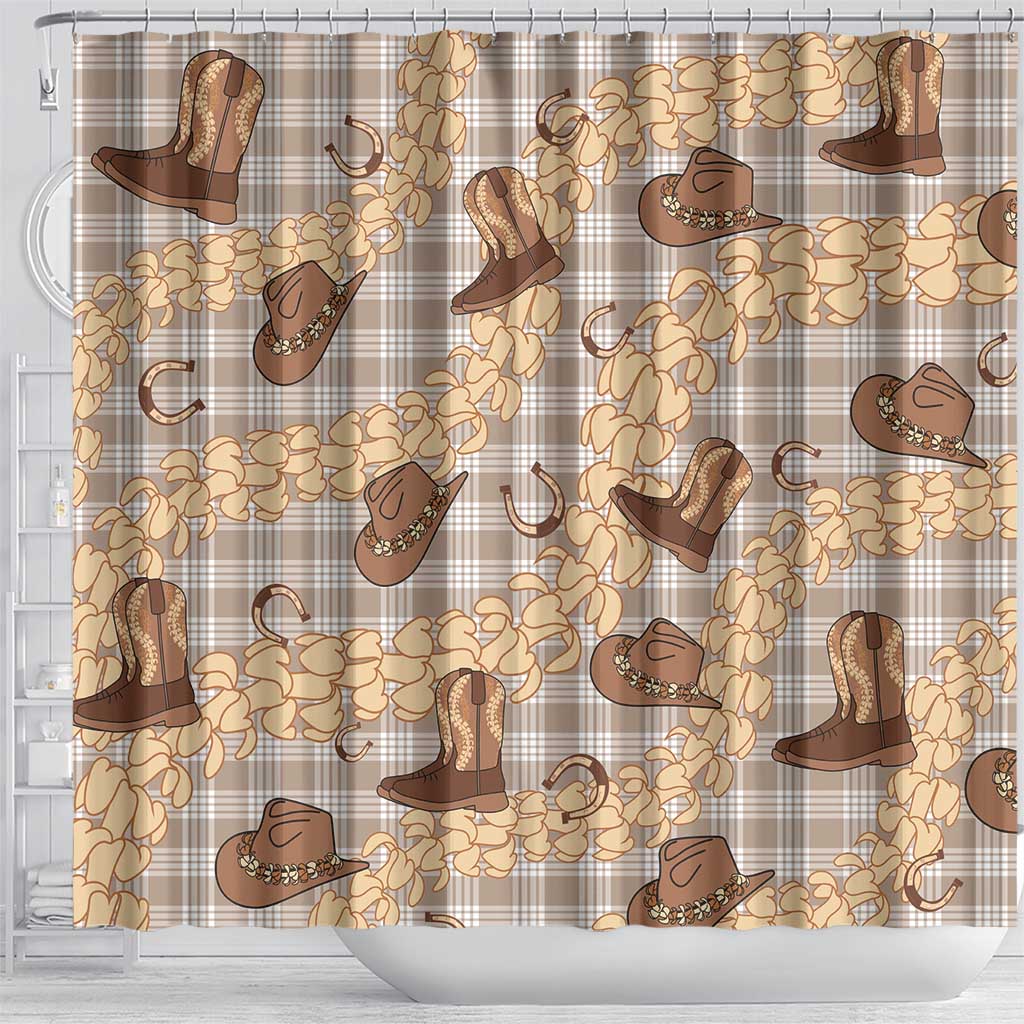Khaki Palaka Hawaii Cowboy Shower Curtain Puakenikeni Lei Paniolo Papale Seamless Vibes - Polynesian Pride