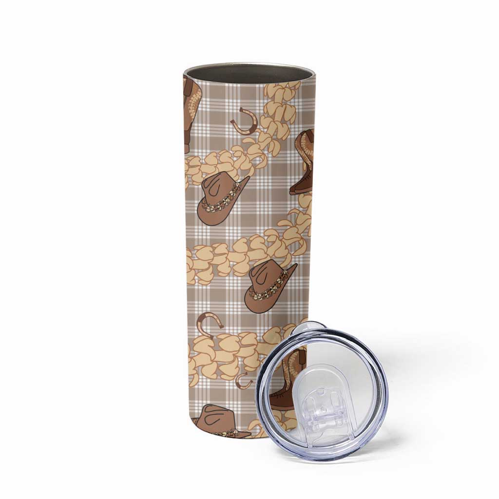 Khaki Palaka Hawaii Cowboy Skinny Tumbler Puakenikeni Lei Paniolo Papale Seamless Vibes - Polynesian Pride