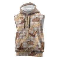 Khaki Palaka Hawaii Cowboy Sleeveless Zip Hoodie Puakenikeni Lei Paniolo Papale Seamless Vibes - Polynesian Pride