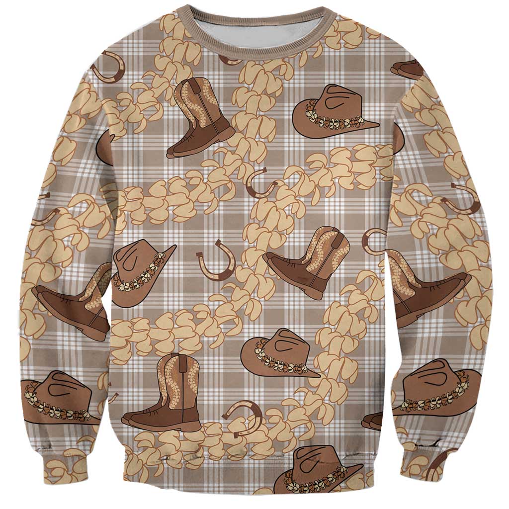 Khaki Palaka Hawaii Cowboy Sweatshirt Puakenikeni Lei Paniolo Papale Seamless Vibes - Polynesian Pride