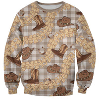 Khaki Palaka Hawaii Cowboy Sweatshirt Puakenikeni Lei Paniolo Papale Seamless Vibes - Polynesian Pride