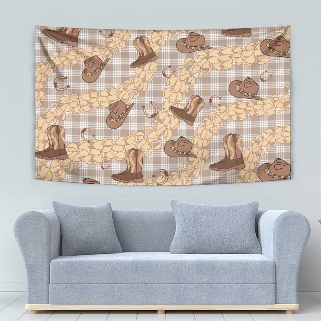 Khaki Palaka Hawaii Cowboy Tapestry Puakenikeni Lei Paniolo Papale Seamless Vibes - Polynesian Pride