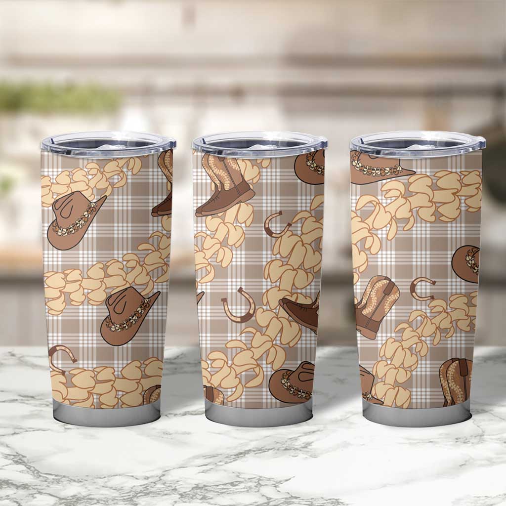 Khaki Palaka Hawaii Cowboy Tumbler Cup Puakenikeni Lei Paniolo Papale Seamless Vibes - Polynesian Pride