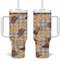 Khaki Palaka Hawaii Cowboy Tumbler With Handle Puakenikeni Lei Paniolo Papale Seamless Vibes - Polynesian Pride