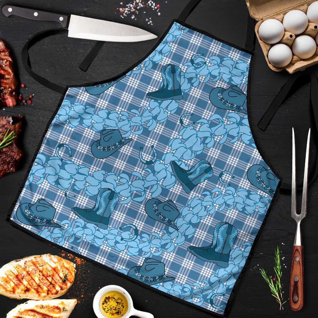 Cyan Palaka Hawaii Cowboy Apron Puakenikeni Lei Paniolo Papale Seamless Vibes - Polynesian Pride