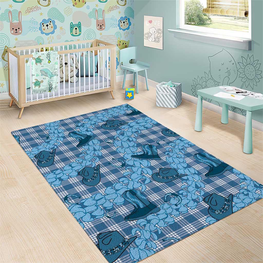 Cyan Palaka Hawaii Cowboy Area Rug Puakenikeni Lei Paniolo Papale Seamless Vibes - Polynesian Pride