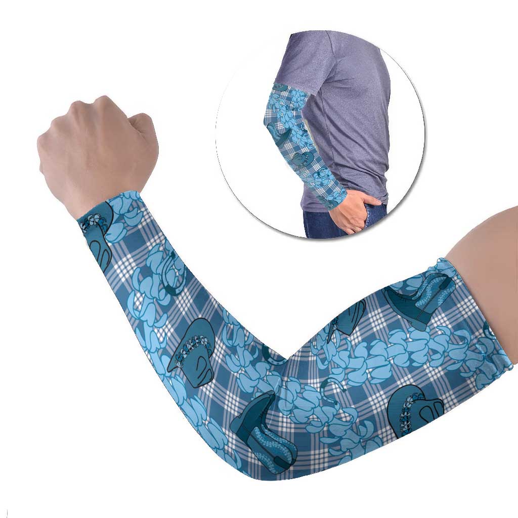 Cyan Palaka Hawaii Cowboy Arm Sleeves Puakenikeni Lei Paniolo Papale Seamless Vibes - Polynesian Pride