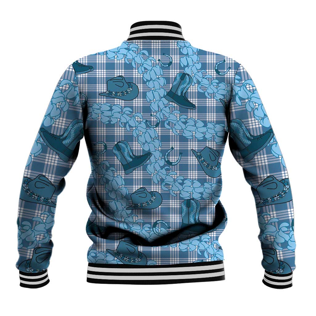 Cyan Palaka Hawaii Cowboy Baseball Jacket Puakenikeni Lei Paniolo Papale Seamless Vibes - Polynesian Pride