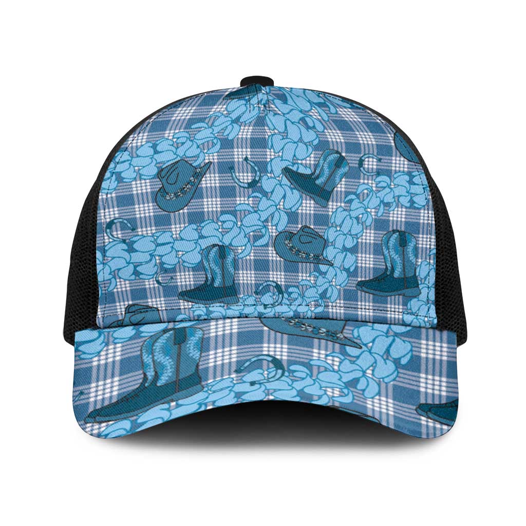 Cyan Palaka Hawaii Cowboy Baseball Net Cap Puakenikeni Lei Paniolo Papale Seamless Vibes - Polynesian Pride