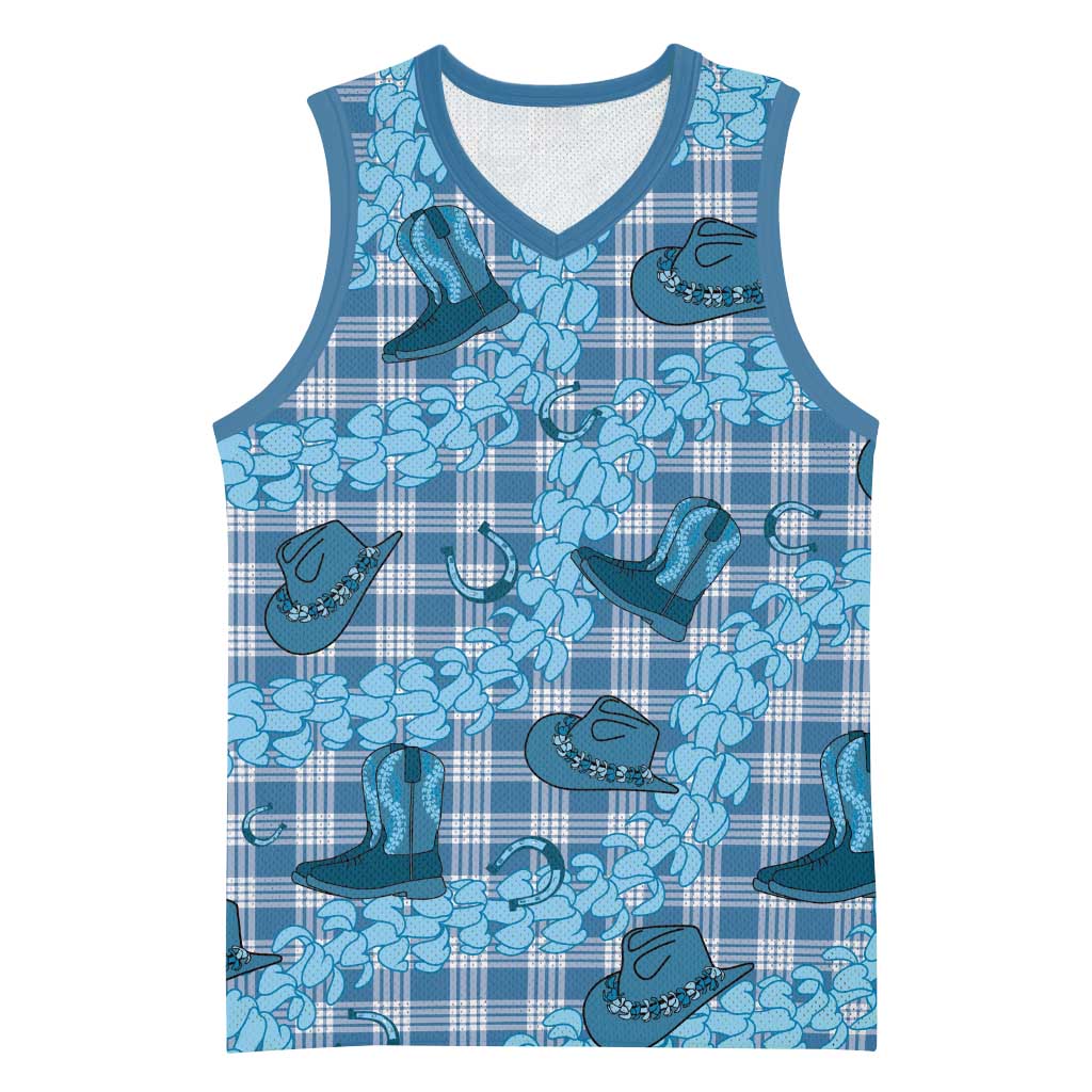 Cyan Palaka Hawaii Cowboy Basketball Jersey Puakenikeni Lei Paniolo Papale Seamless Vibes - Polynesian Pride