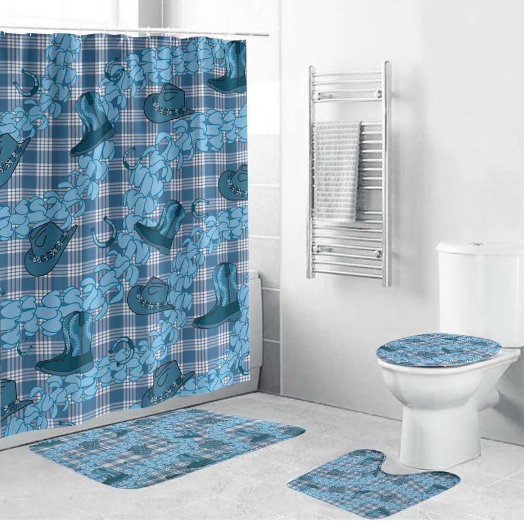 Cyan Palaka Hawaii Cowboy Bathroom Set Puakenikeni Lei Paniolo Papale Seamless Vibes - Polynesian Pride