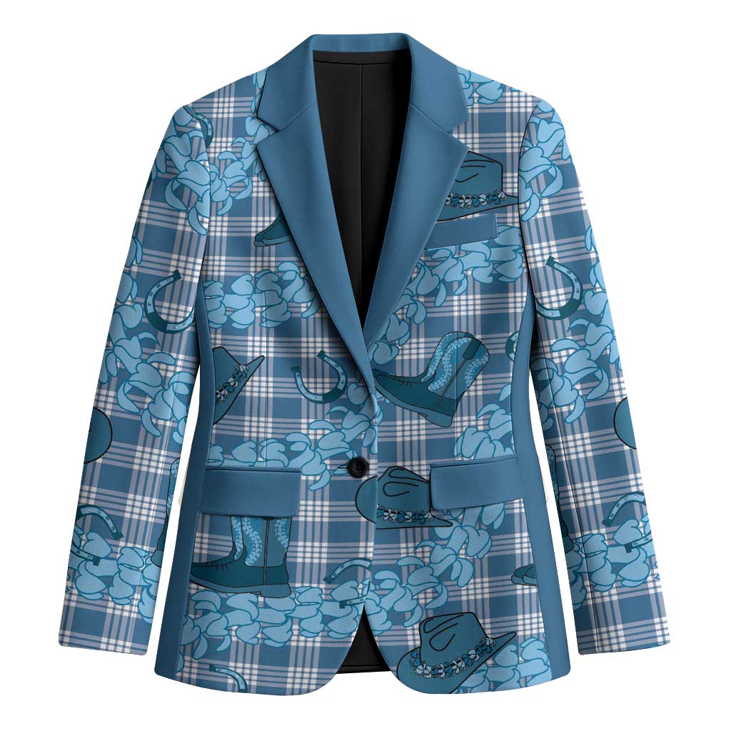 Cyan Palaka Hawaii Cowboy Blazer Puakenikeni Lei Paniolo Papale Seamless Vibes - Polynesian Pride