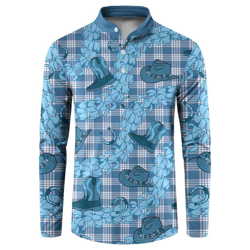 Cyan Palaka Hawaii Cowboy Button Sweatshirt Puakenikeni Lei Paniolo Papale Seamless Vibes - Polynesian Pride