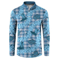 Cyan Palaka Hawaii Cowboy Button Sweatshirt Puakenikeni Lei Paniolo Papale Seamless Vibes - Polynesian Pride