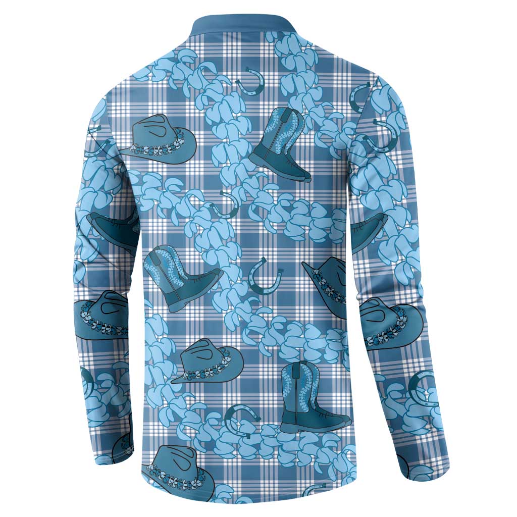 Cyan Palaka Hawaii Cowboy Button Sweatshirt Puakenikeni Lei Paniolo Papale Seamless Vibes - Polynesian Pride