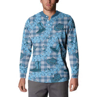 Cyan Palaka Hawaii Cowboy Button Sweatshirt Puakenikeni Lei Paniolo Papale Seamless Vibes - Polynesian Pride