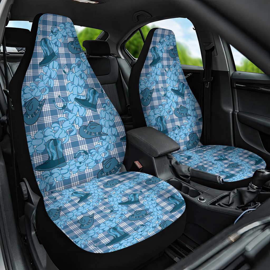 Cyan Palaka Hawaii Cowboy Car Seat Cover Puakenikeni Lei Paniolo Papale Seamless Vibes - Polynesian Pride