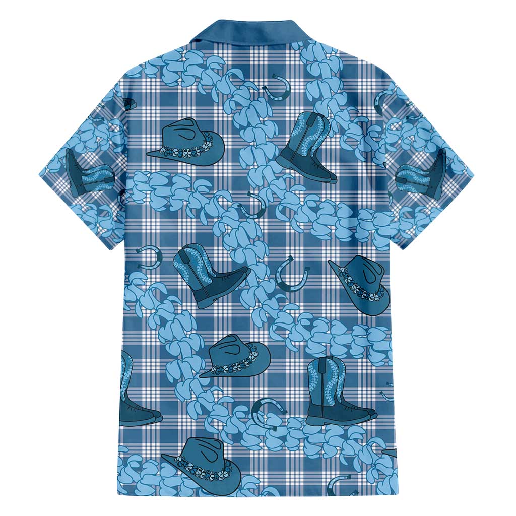 Cyan Palaka Hawaii Cowboy Family Matching Long Sleeve Bodycon Dress and Hawaiian Shirt Puakenikeni Lei Paniolo Papale Seamless Vibes LT14 - Polynesian Pride