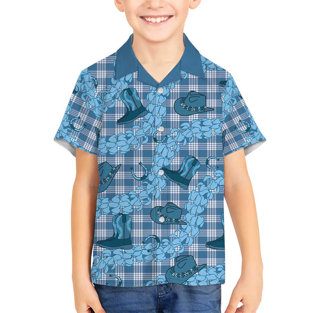 Cyan Palaka Hawaii Cowboy Family Matching Long Sleeve Bodycon Dress and Hawaiian Shirt Puakenikeni Lei Paniolo Papale Seamless Vibes LT14 Son's Shirt Cyan - Polynesian Pride